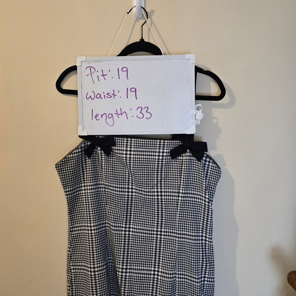 Kimchi Blue Houndstooth Plaid Bow Mini Dress Black White Large Sleeveless Mesh - Picture 4 of 8